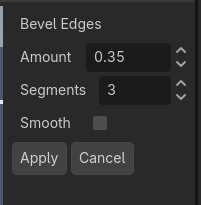 The adjust panel showing Bevel Edges parameters