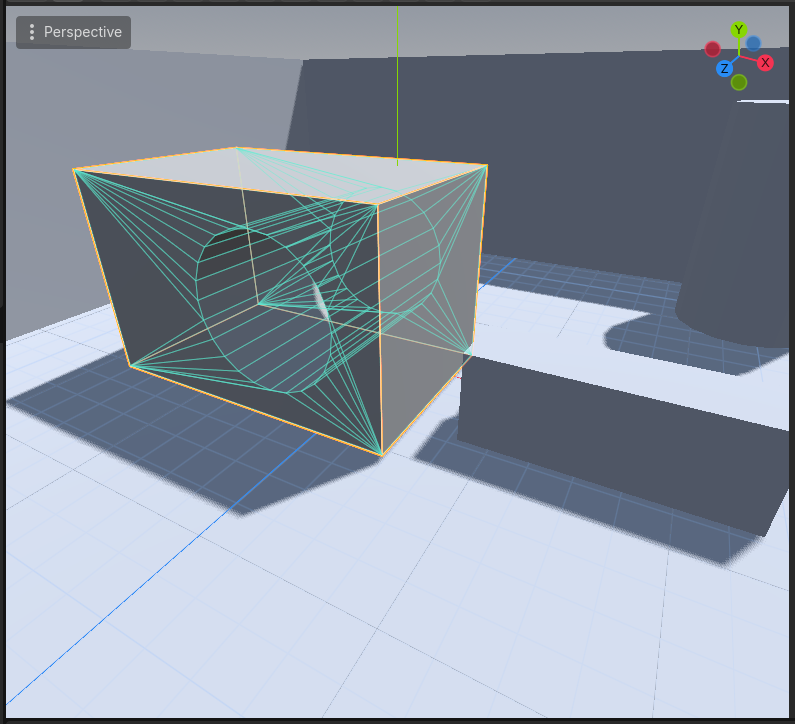 A box with a cylindrical hole subtracted, shown as editable wireframe