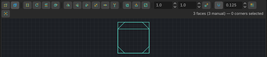 The UV editor bottom panel showing box-projected faces in the 0-1 square